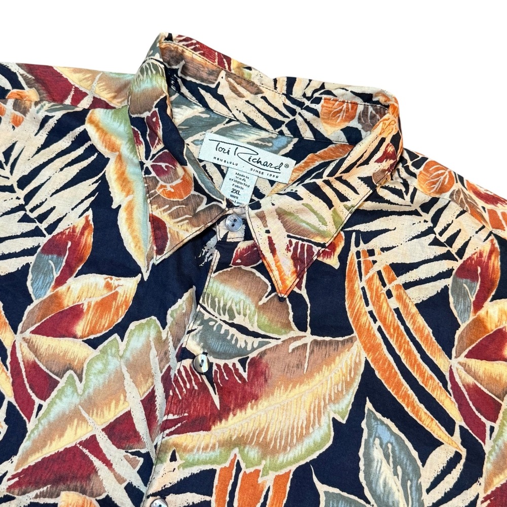 Tori Richard Hawaiian Shirt Mens 2XL Cotton Lawn Tropical Leaf Print Made in USA